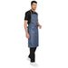 Denim apron neck strap and buckle close-up — adjustable fit