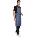 Denim apron neck strap and buckle close-up — adjustable fit