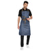 Premium denim kitchen apron classic blue and brown front view — adjustable leather strap