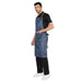 Classic blue brown denim apron back view showing waist tie
