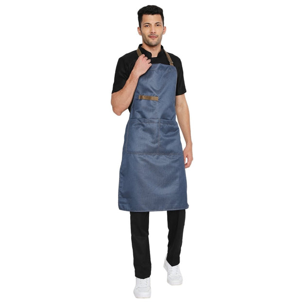 Premium Denim Kitchen Apron (Classic Blue / Brown) - Free Embroidery - Uwears®