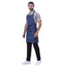 Classic blue denim kitchen apron on model — cafe and restaurant uniform India