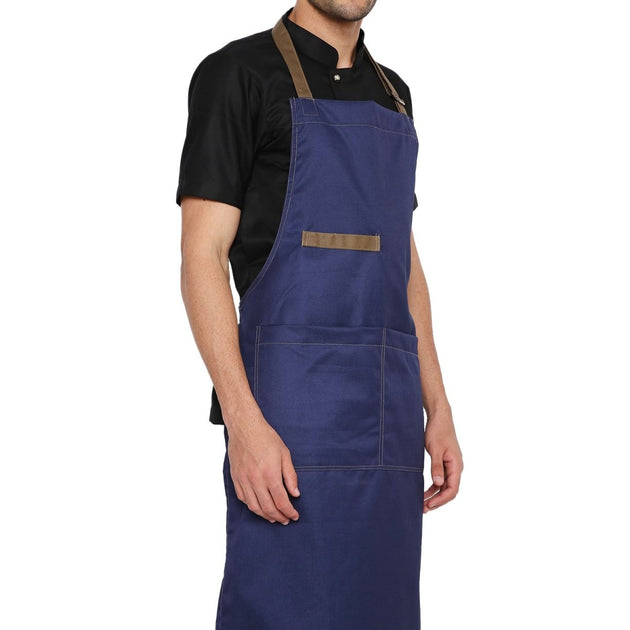 Premium Denim Kitchen Apron (Dark Blue / Brown) - Free Embroidery - Uwears®