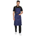 Dark blue denim apron back view showing waist tie