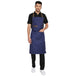 Dark blue denim apron back view showing waist tie