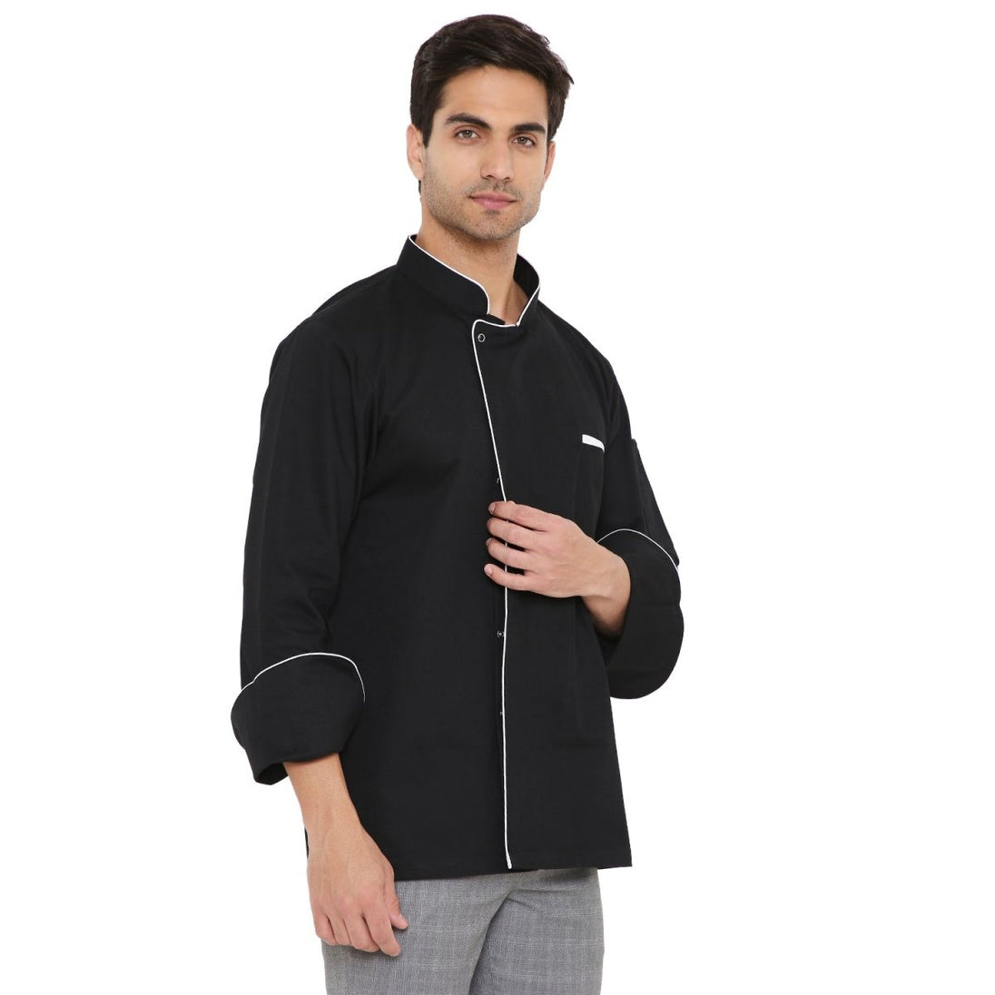 Premium Executive Full Sleeve Chef Coat (Black/White) - Free Embroidery - Uwears®