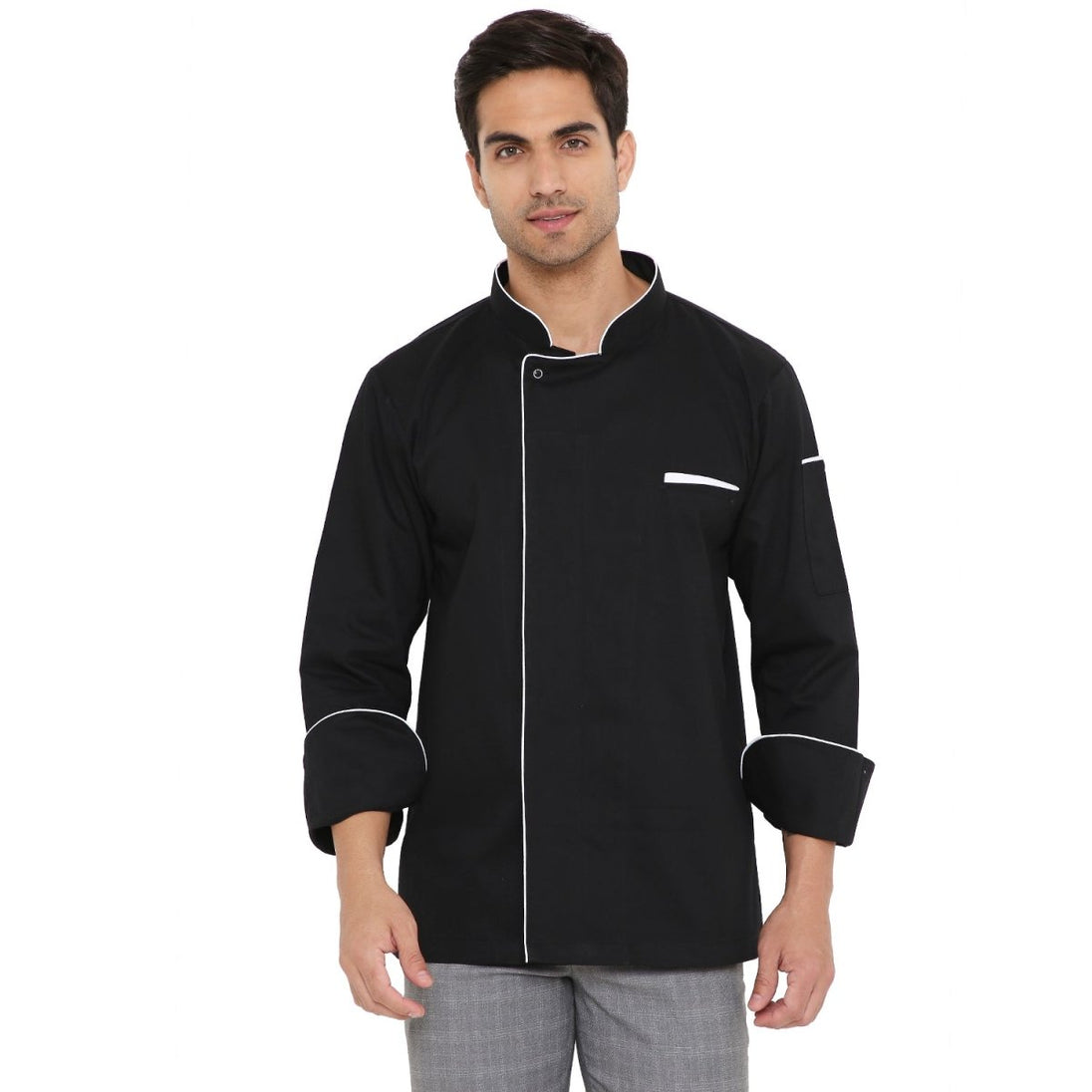 Premium Executive Full Sleeve Chef Coat (Black/White) - Free Embroidery - Uwears®