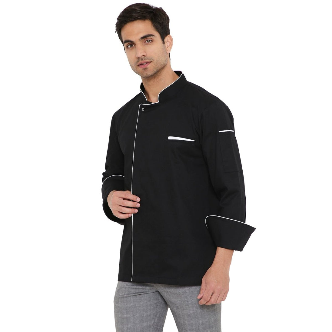 Premium Executive Full Sleeve Chef Coat (Black/White) - Free Embroidery - Uwears®
