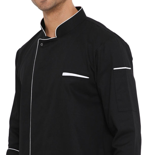 Premium Executive Full Sleeve Chef Coat (Black/White) - Free Embroidery - Uwears®