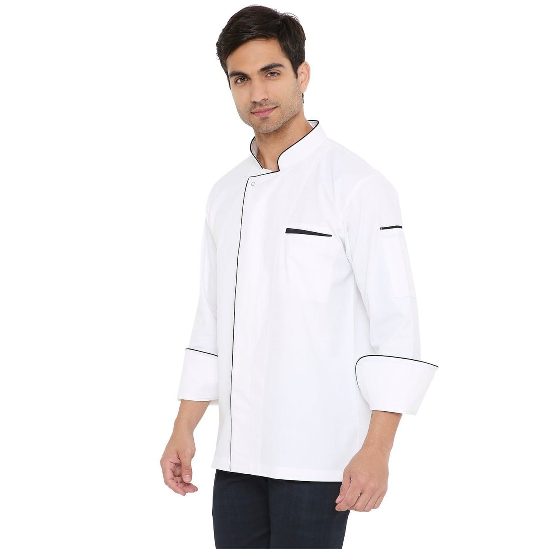 Premium Executive Full Sleeve Chef Coat (White/Black) - Free Embroidery - Uwears®