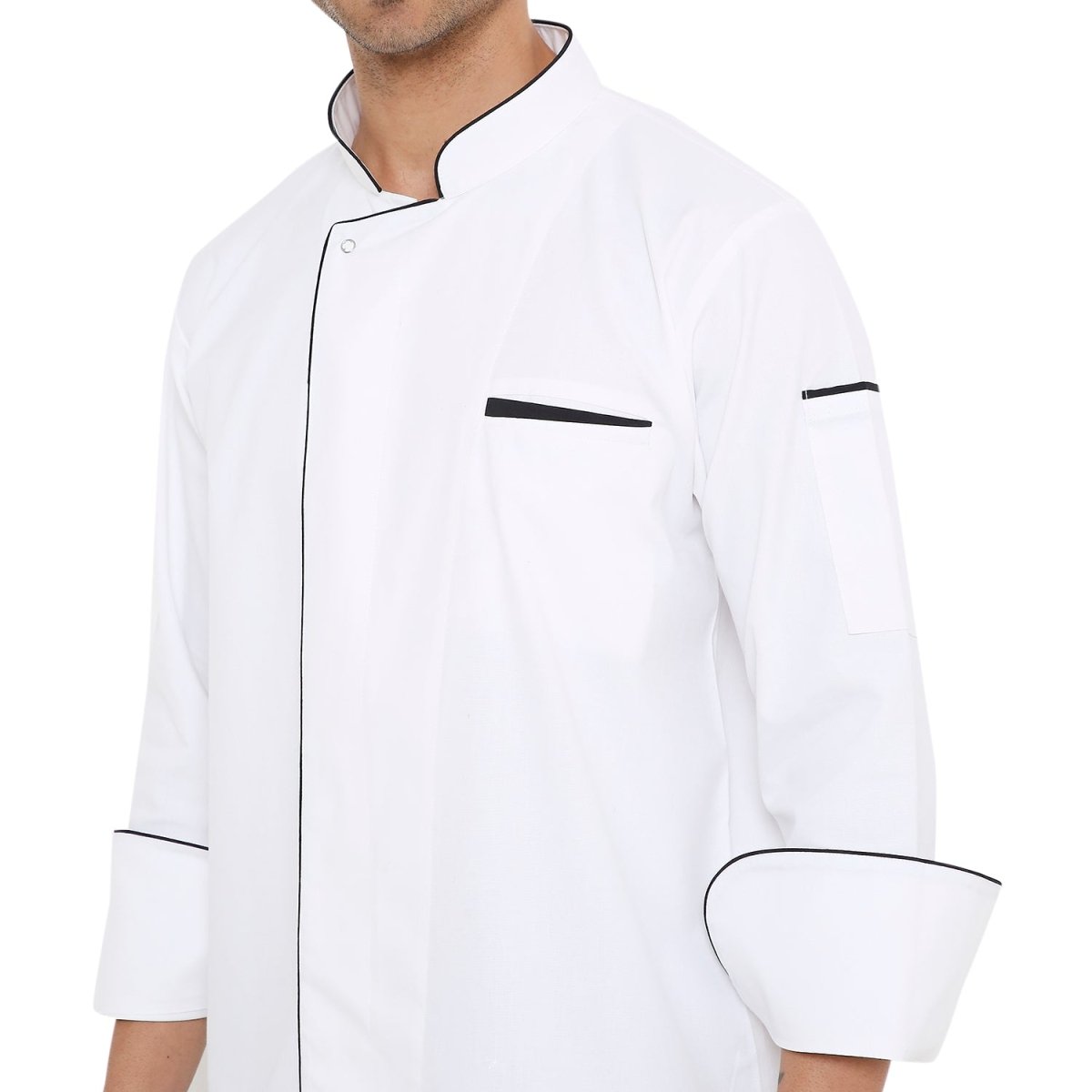 Premium Executive Full Sleeve Chef Coat (White/Black) - Free Embroidery - Uwears®
