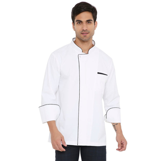 Premium Executive Full Sleeve Chef Coat (White/Black) - Free Embroidery - Uwears®