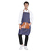Blue leather apron back view showing waist tie
