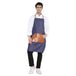 Blue leather apron back view showing waist tie