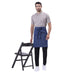 Premium classic blue denim waist apron front view — long waist tie, pocket