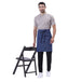 Premium classic blue denim waist apron front view — long waist tie, pocket