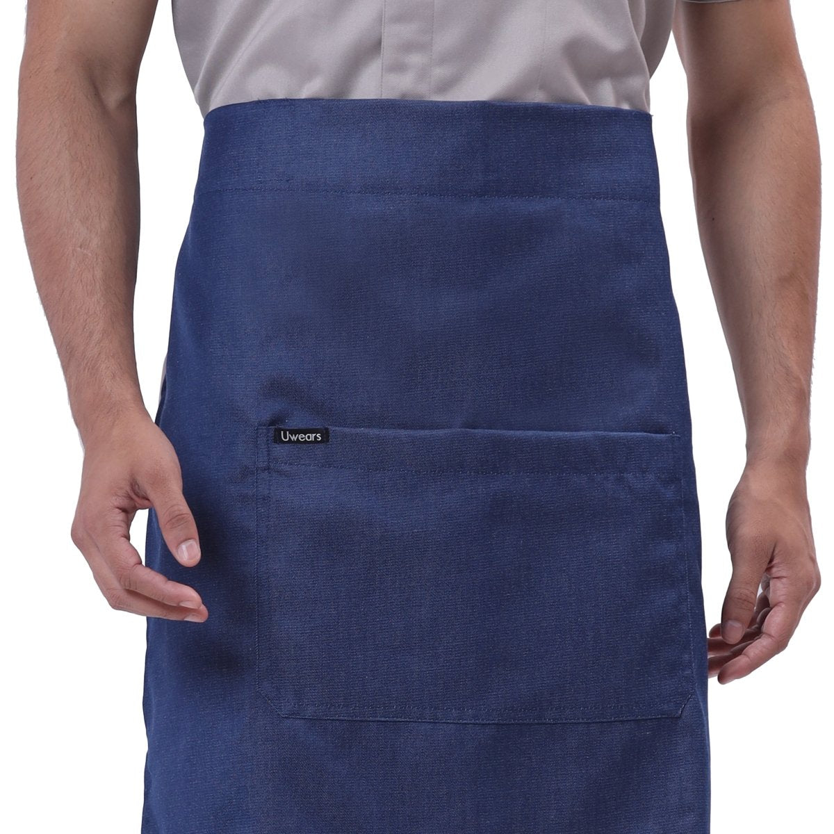 Classic blue denim apron flat lay — premium waiter uniform India