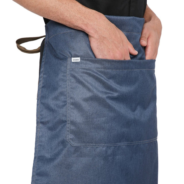 Premium Service Waist Apron (Classic Blue/Brown) - Free Embroidery - Uwears®