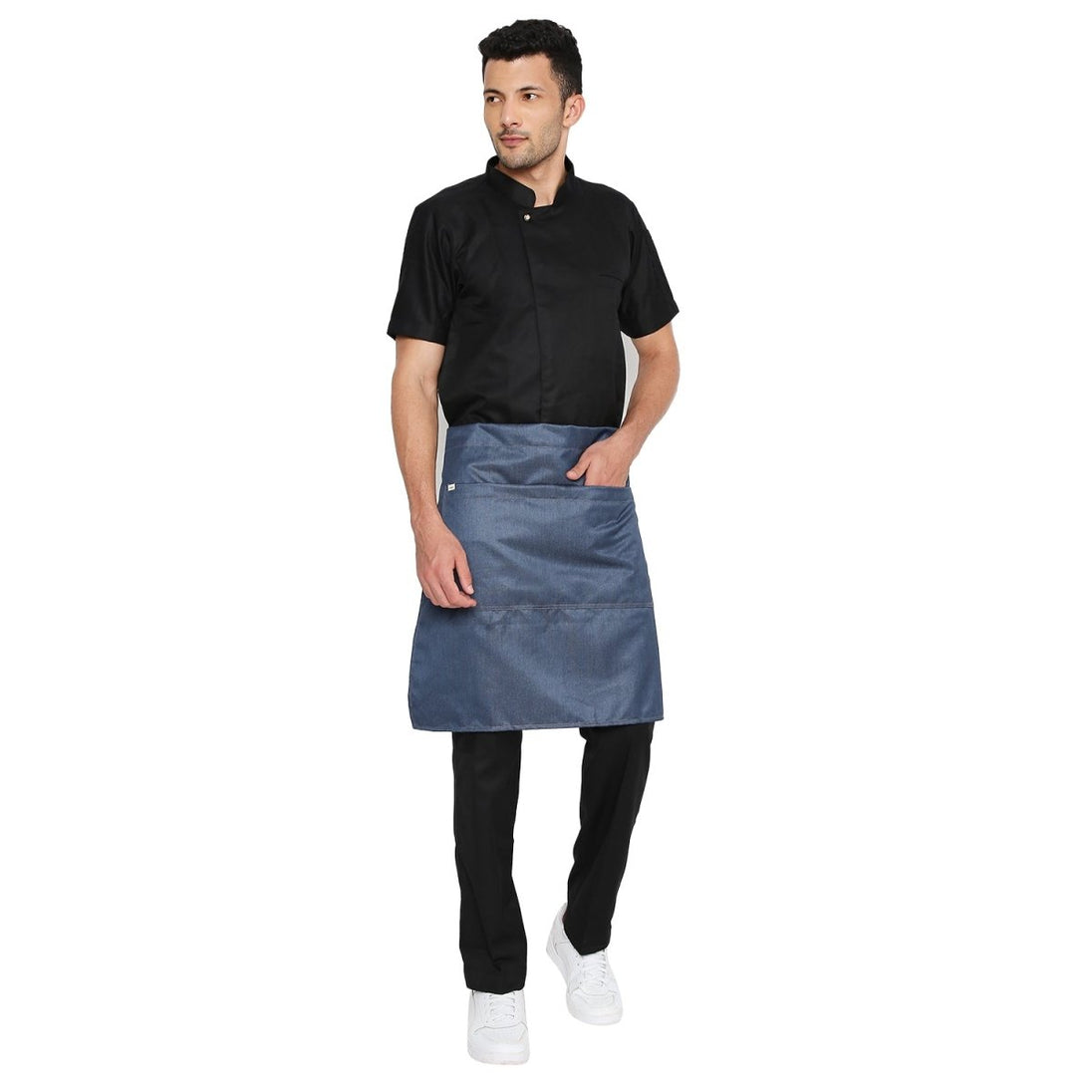 Premium Service Waist Apron (Classic Blue/Brown) - Free Embroidery - Uwears®