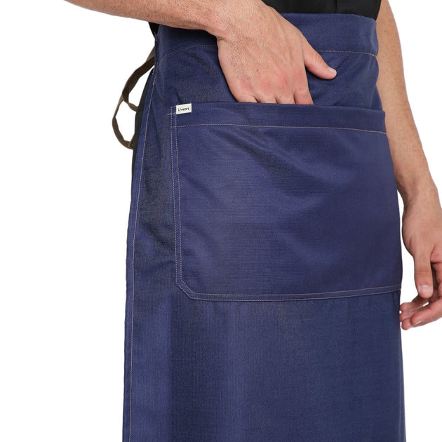 Premium Service Waist Apron (Dark Blue/Brown) - Free Embroidery - Uwears®