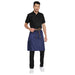 Premium dark blue brown denim waist apron front view — long waist tie