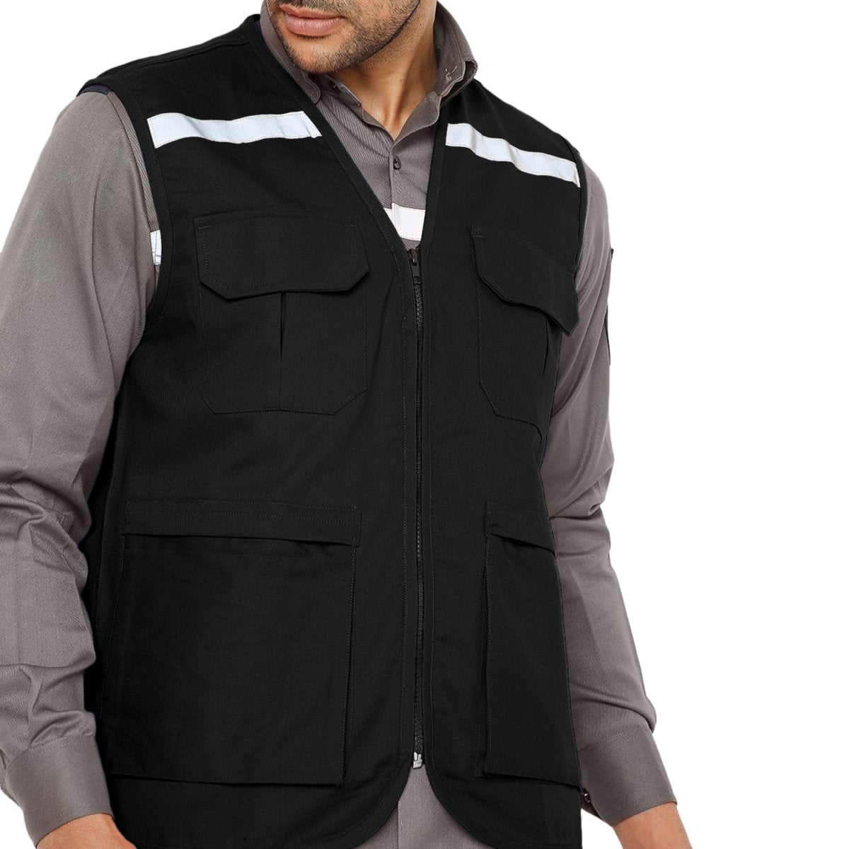 Safety Jacket High Quality with Reflective Tape - Black - Uwears®