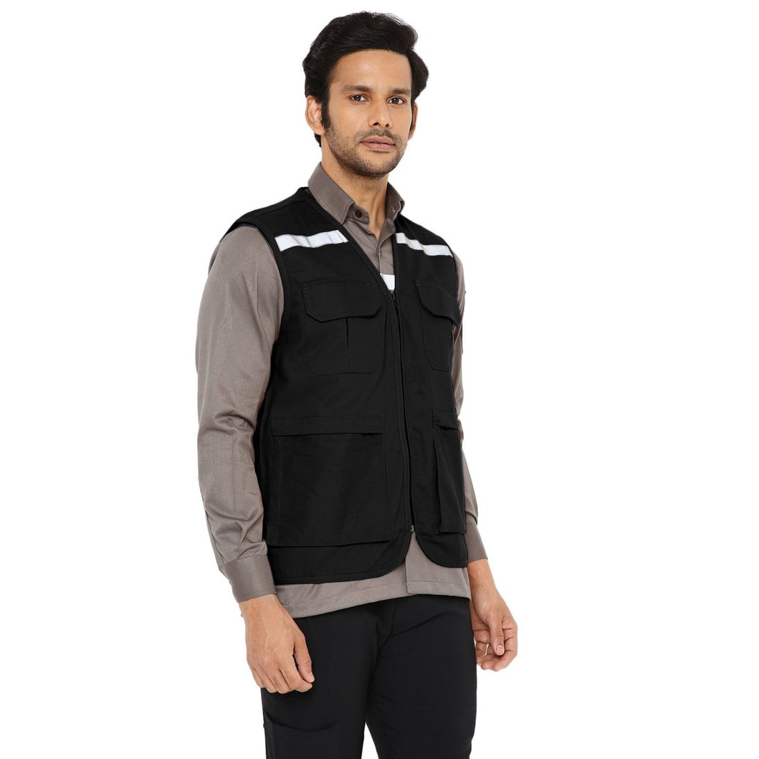 Safety Jacket High Quality with Reflective Tape - Black - Uwears®