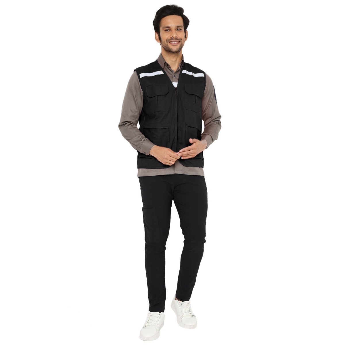 Safety Jacket High Quality with Reflective Tape - Black - Uwears®