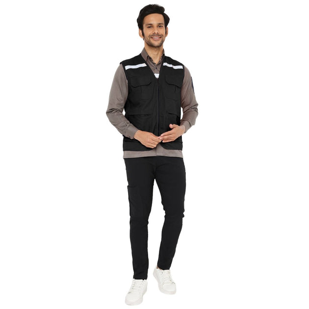 Safety Jacket High Quality with Reflective Tape - Black - Uwears®