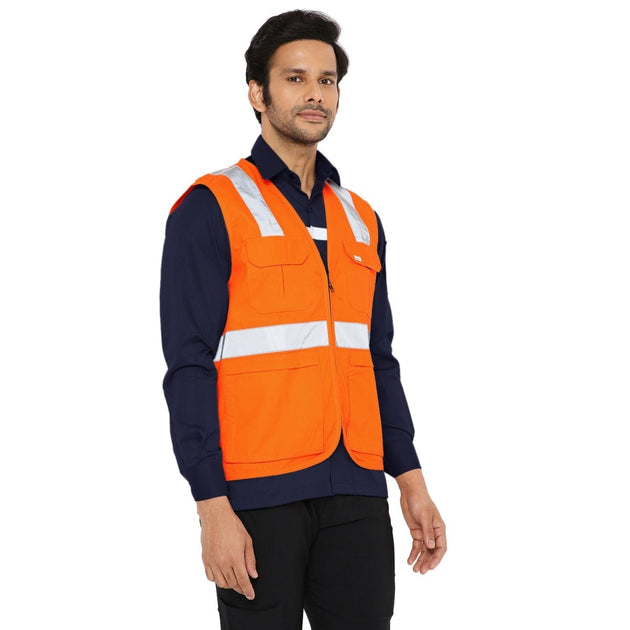 Safety Jacket High Quality with Reflective Tape - Fluorescent Orange - Uwears®