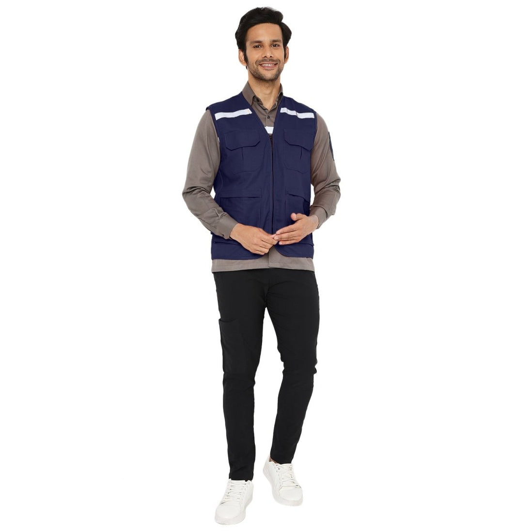 Safety Jacket High Quality with Reflective Tape - Navy Blue - Uwears®