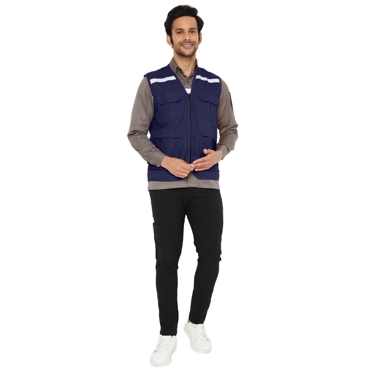 Safety Jacket High Quality with Reflective Tape - Navy Blue - Uwears®