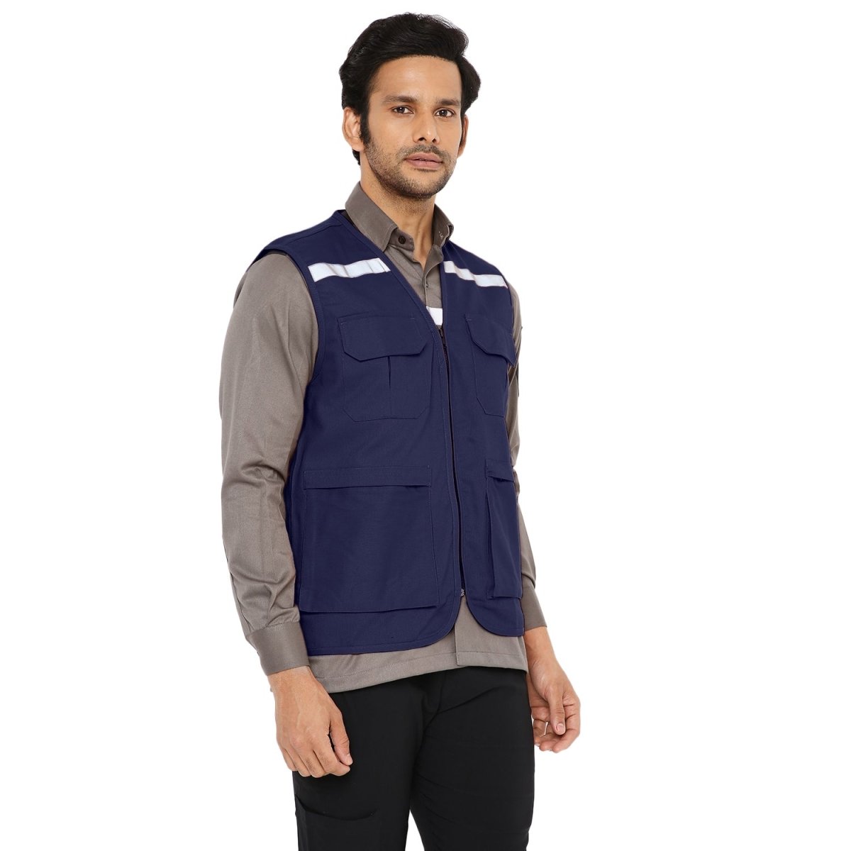 Safety Jacket High Quality with Reflective Tape - Navy Blue - Uwears®