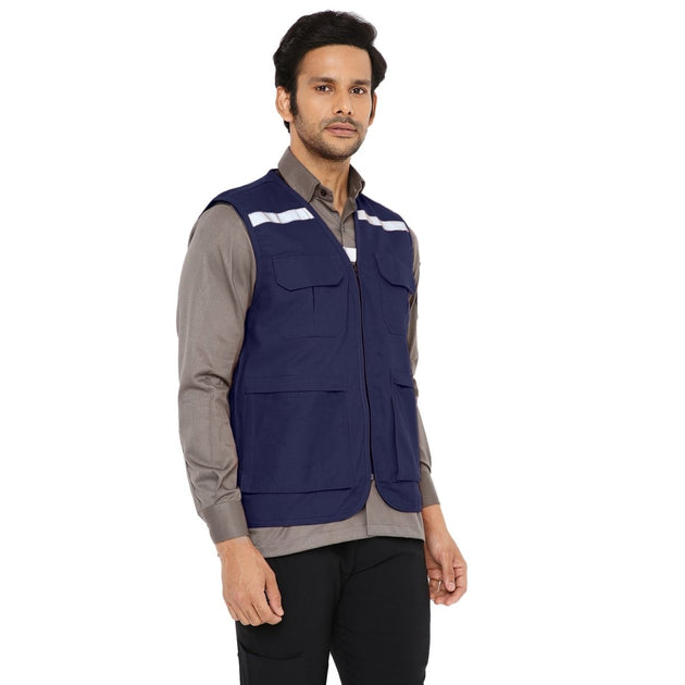 Safety Jacket High Quality with Reflective Tape - Navy Blue - Uwears®