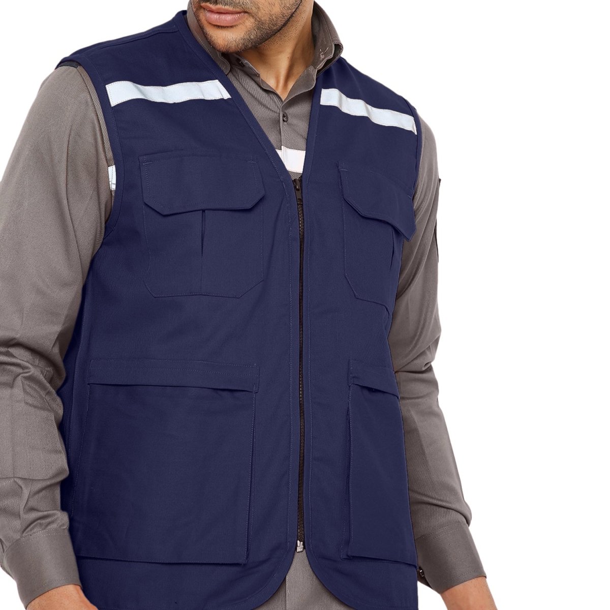 Navy Blue Safety Jacket | High-Vis Reflective Industrial Wear | Uwears
