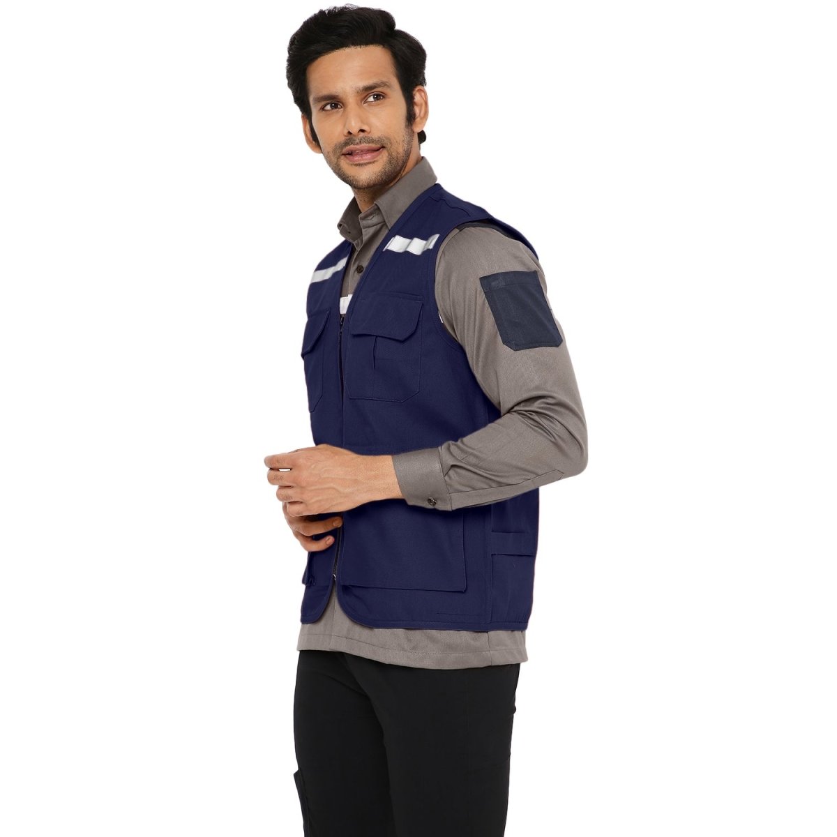 Safety Jacket High Quality with Reflective Tape - Navy Blue - Uwears®