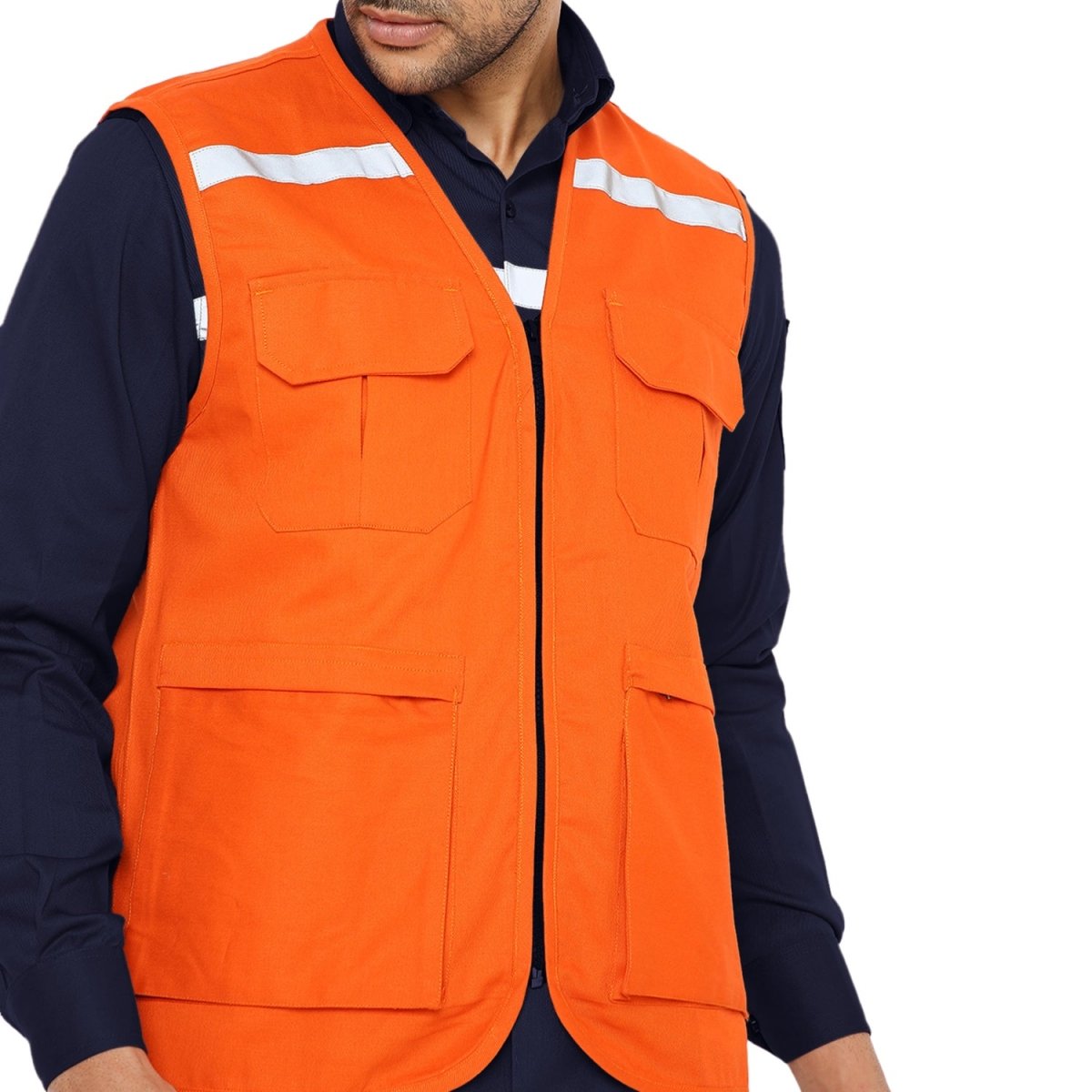 Safety Jacket High Quality with Reflective Tape - Orange - Uwears®