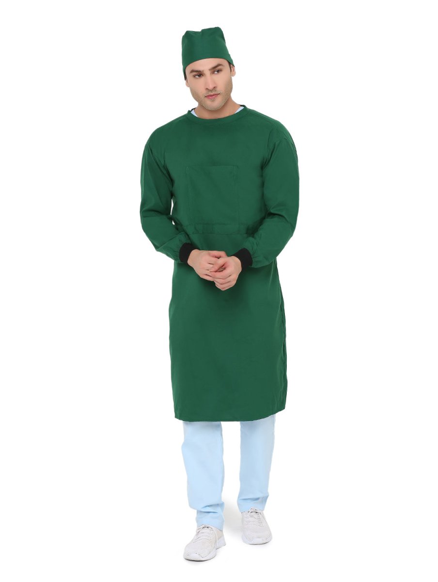 ot dress green O T Gown Ribbed with Cap and Mask- Green