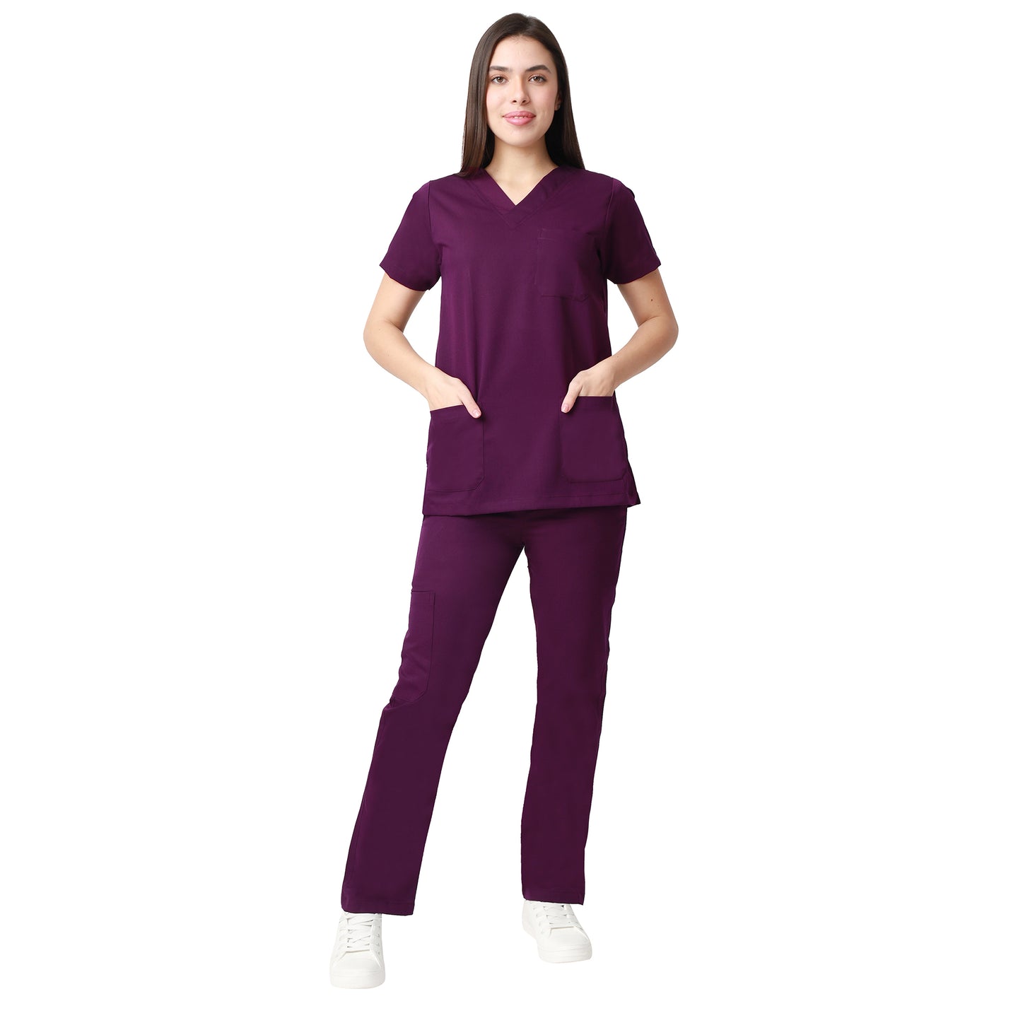 Women Deep Purple 2 way Stretch Water/Liquid Repellent Scrub Suit