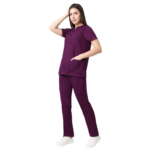 Women Deep Purple 2 way Stretch Water/Liquid Repellent Scrub Suit