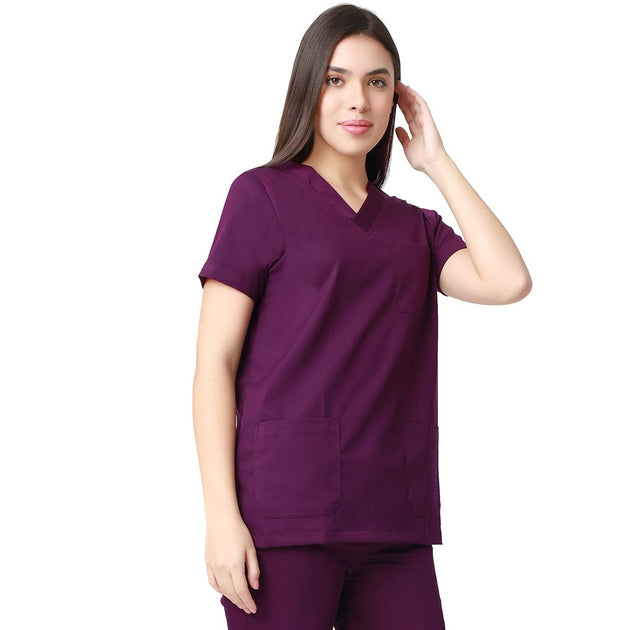 Women Deep Purple 2 way Stretch Water/Liquid Repellent Scrub Suit