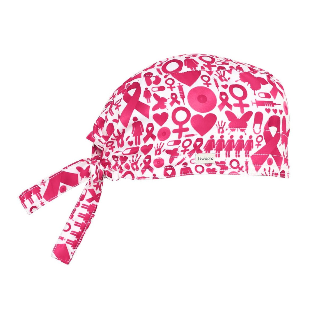 Woman Power Cancer Ribbon Satin Scrub Cap (Free Embroidery) - Uwears®