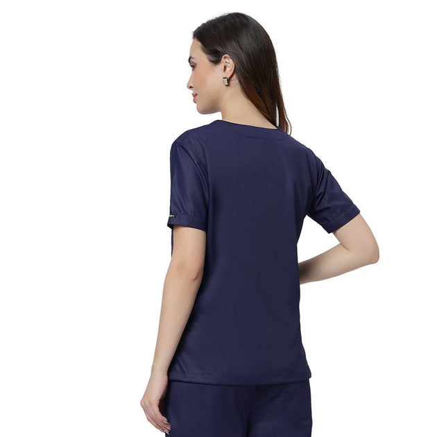 Women's 4 - Way Noir Scrub Suit (No Wrinkle) Free Embroidery (SLIM FIT) - Uwears®