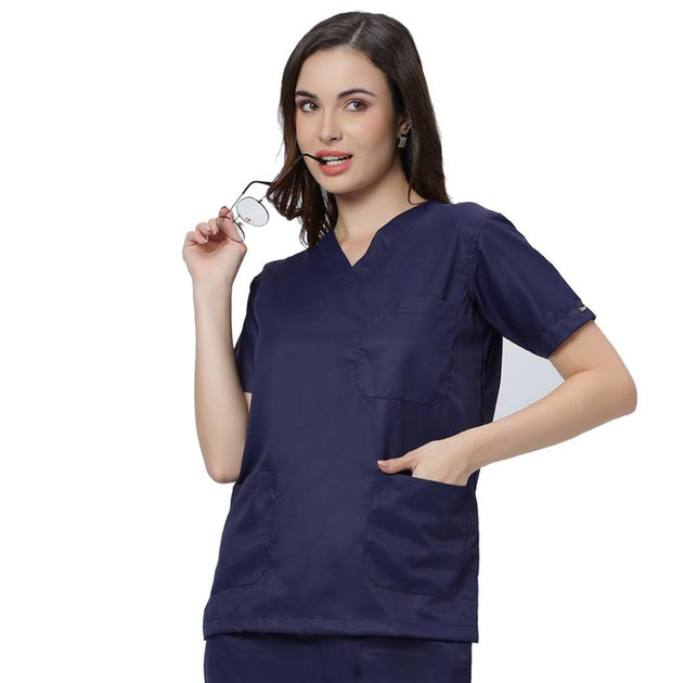 Women's 4 - Way Noir Scrub Suit (No Wrinkle) Free Embroidery (SLIM FIT) - Uwears®